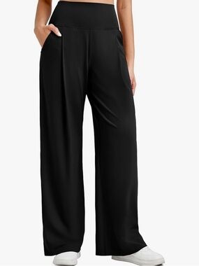 G4Free BareFeel High Stretch Wide Leg Pants for Women, Black, XXL, Tall